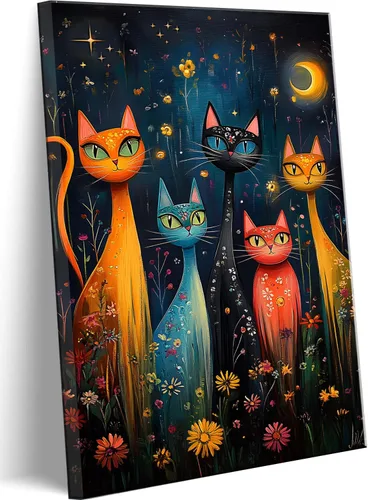 Miniatura 10 de Lienzo de paisaje victoriano OVNI para pared, diseño divertido de alienígena montando un gato, cuadros eclécticos de gato, póster impreso