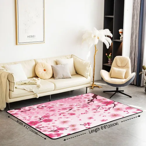Miniatura 2 de Alfombras para sala de estar, 3 x 5, estilo japonés, de flores de cerezo, de Sakura, alfombra decorativa rosa degradada para niños, niñas, niños