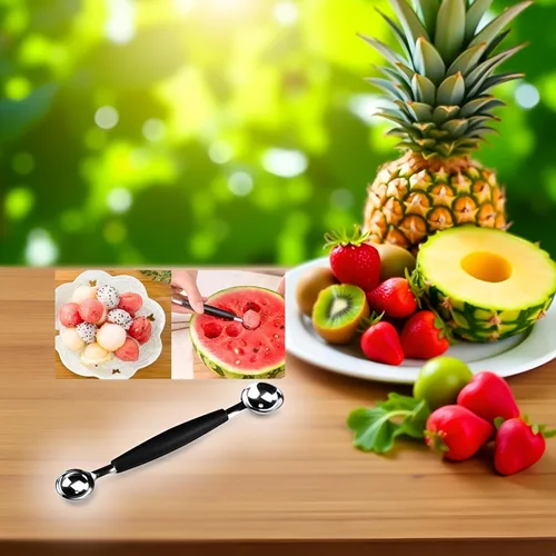Miniatura 4 de Cuchara de melón de acero inoxidable 2 en 1, cuchara de melón de doble cara, helado de melón de sandía adecuado, cómodo agarre antideslizante