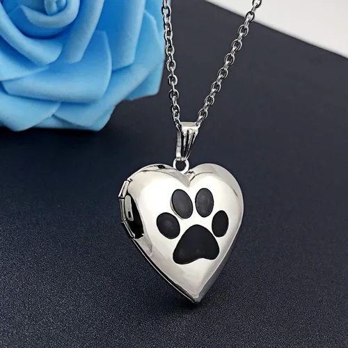 Miniatura 5 de Collar con medallón de pata de perro que sostiene fotos de amor corazón medallón de cristales colgante regalos de cumpleaños Cristal Circonia cúbica