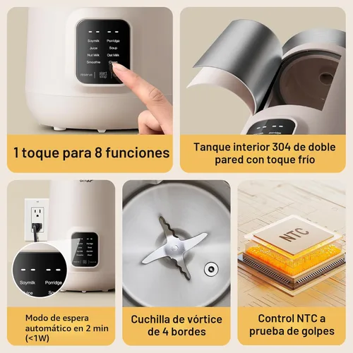 Miniatura 4 de Bear 8 en 1 máquina para hacer leche de nueces, 40oz/1.2L máquina para hacer leche de soja con auto limpieza/retraso de 12H/mantener caliente por