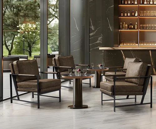 Miniatura 7 de Yaheetech Sillones de piel sintética, silla retro de ocio con acolchado y cojín extrasuave, respaldo inclinado de 105 grados, moderno sillón