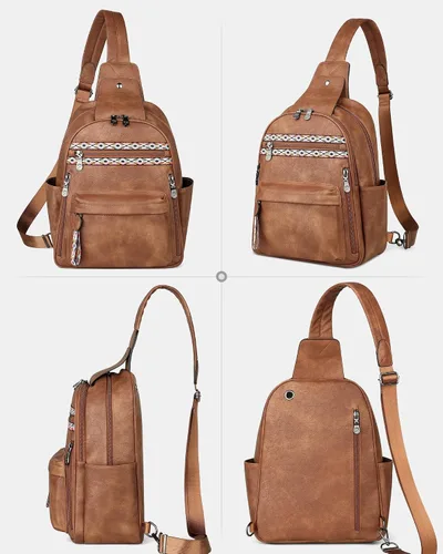 Miniatura 8 de FADEON Bolso bandolera grande para mujer, bolso cruzado de cuero de diseñador antirrobo, riñoneras RFID para viajes