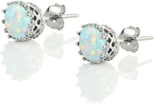 Miniatura 2 de Aretes con pasante de plata esterlina con gema de nacimiento redonda de 6mm, piedra preciosa genuina e imitación
