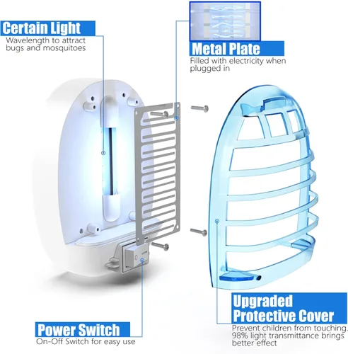 Miniatura 2 de Exterminador de insectos para interiores, trampa para moscas para interiores, mata mosquitos electrónico con luces azules para sala de estar, hogar