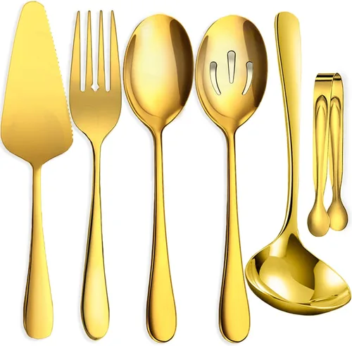 Miniatura 14 de 10 utensilios de acero inoxidable para servir, grandes cucharas ranuradas, tenedores de servir, pinzas para servir, pinzas para azúcar, juego