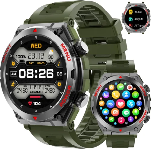 Reloj inteligente militar para hombre con preguntas y respuestas AI (respuesta/hacer llamadas/respuesta SMS), reloj inteligente HD de 1.52 pulgadas