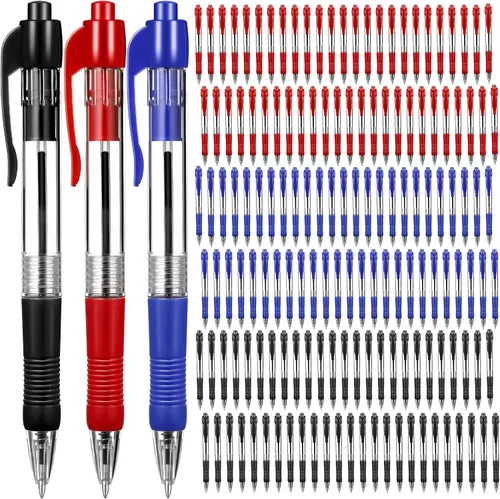 Miniatura 10 de Fainne Paquete de 200 Bolígrafos Retráctiles de Punta de Bola 1.0 mm Punta Media Recargables de Escritura Suave con Clic y Agarre para Trabajo Tinta