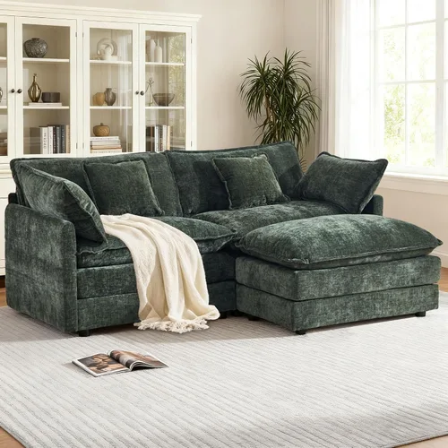 Miniatura 11 de KIVENJAJA - Sofá modular en forma de U extragrande tipo nube, chenilla moderna de 4 plazas con asiento profundo para sala de estar y oficina, con 2