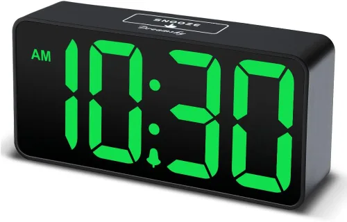 DreamSky Reloj despertador digital pequeño para dormitorio, pantalla de números grandes grandes con atenuador de brillo, reloj eléctrico de mesita