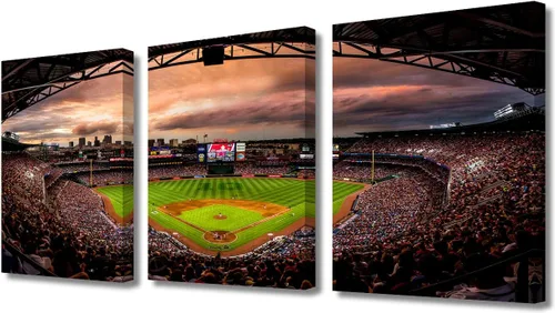 Miniatura 28 de TUMOVO American Sports - Decoración de pared Wrigley Stadium, 3 piezas, arte de pared de estadio de béisbol, cuadros para decoración del hogar