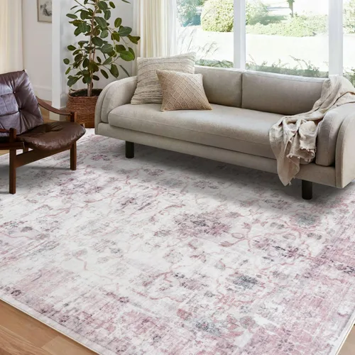 Syalife 8x10 Alfombra Lavable para Área, Ultra Suave Antideslizante, Pila Baja, Alfombra Vintage Resistente a Manchas para Sala de Estar, Alfombra
