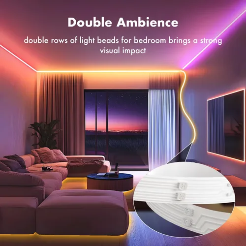 Miniatura 3 de Tira de luces LED para dormitorio, 2025 doble fila de 30.5 m, 960 LEDs RGB, tiras de luces sincronizadas con música, cambio de color, control remoto