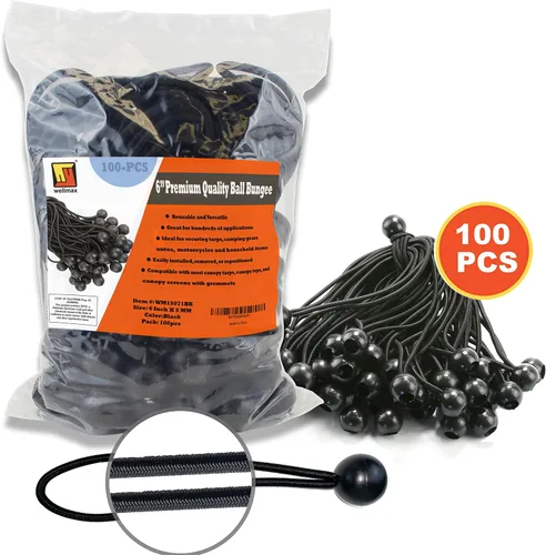 Miniatura 7 de Wellmax - Paquete de 100 cuerdas elásticas de bolas de 6 pulgadas – Resistentes, versátiles y construidas para durar, ideales para camping, amarres