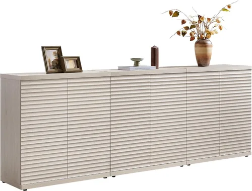 SICOTAS Gabinete Buffet con Almacenamiento Aparador de Acento Credenza Moderna con Puertas y Estantes Consola de Medios Acanalada Mesa de Bar de