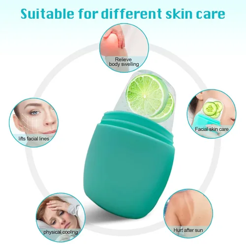 Miniatura 5 de Rodillo de hielo para cara, silicona Qewro para tonificar la piel, alivio de la hinchazón de los ojos, molde de rodillo de hielo para cuello, Verde