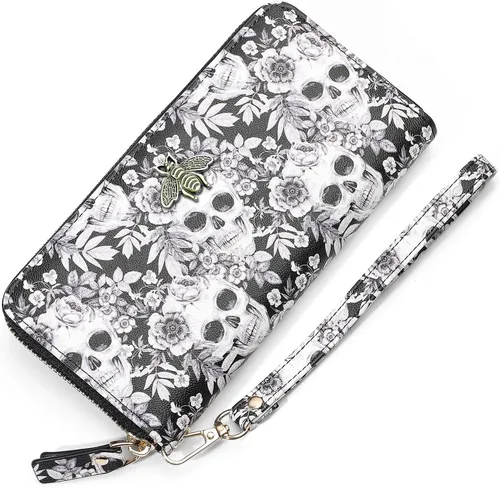 Miniatura 7 de Billetera para mujer con bloqueo RFID para mujer, carteras largas con correa de muñeca para mujer