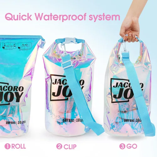 Miniatura 5 de Bolsa seca iridiscente, bolsa de playa impermeable de 5L Lightweight & durable TPU material, Fashionable vibrant design, Sand-proof &