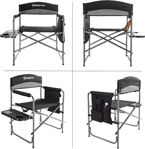 Miniatura 4 de KingCamp Silla de directores de camping con mesa auxiliar, portavasos y bolsillo lateral para adultos, silla plegable resistente, soporta 396 libras