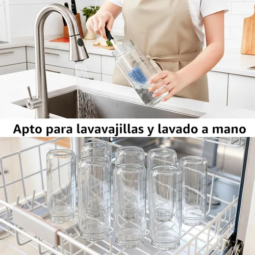 Miniatura 5 de Ruckae Paquete de 10 botellas de jugo de 16 onzas, botellas de vidrio con tapas, tapas de taza de batido y pajitas, botella de agua, vasos
