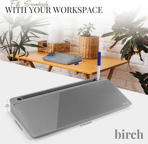 Miniatura 3 de Birch Pizarra blanca de escritorio pequeña – Tablero de borrado en seco de vidrio, almohadilla de escritorio con soporte para teclado
