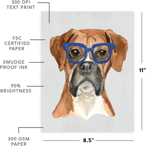 Miniatura 175 de Andaz Press Póster impreso para pared de perro, 8.5 x 11 pulgadas, Bulldog inglés con gafas negras, 1 paquete, regalo de cumpleaños de Navidad, sin