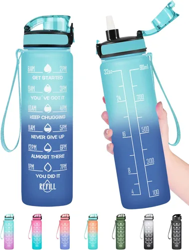 Miniatura 8 de Enerbone Botella de Agua, A Prueba de Fugas Sin BPA y Tóxicos, Botella de Agua Motivacional con Horarios para Beber y Pajita, Botella de Agua