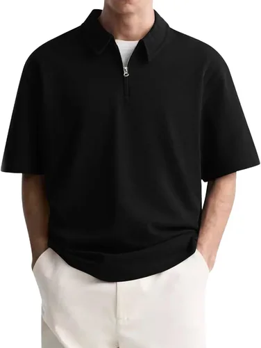 Miniatura 11 de Camisas polo con cremallera para hombre, camiseta de cuello de moda de verano, talla grande, camisa de golf clásica lisa para exteriores, tops