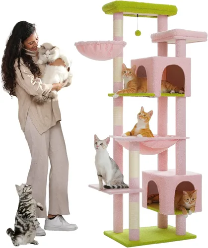 Miniatura 32 de PETEPELA Árbol de Madera para Gatos de Interior Torre de Múltiples Niveles con Postes Rascadores Cubiertos de Sisal, Condominio Acogedor, Hamaca