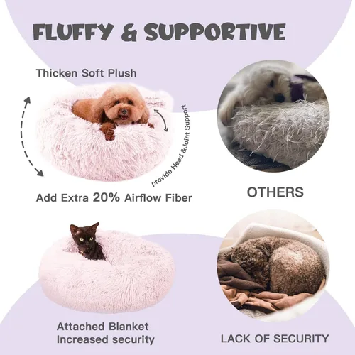 Miniatura 5 de Himax Camas para perros y gatos pequeños, cómodas camas para perros con manta adjunta, cama calmante antiansiedad esponjosa lavable