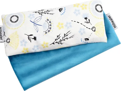 Almohada de ojos de lavanda para relajación, yoga, sueño - Máscara de ojos con peso para dolor de cabeza, sinusitis, compresa de calor húmedo de Azul