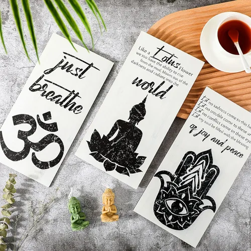 Miniatura 4 de Blulu 3 piezas de arte de pared de Buda, citas espirituales de Buda, decoración de pared de meditación, decoración de madera zen, decoración