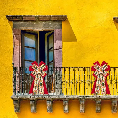 Miniatura 4 de Arcos mexicanos grandes para corona, lazos de Cinco de Mayo rojos y amarillos, lazos de dama de Guadalupe para puerta delantera, lazos de árbol