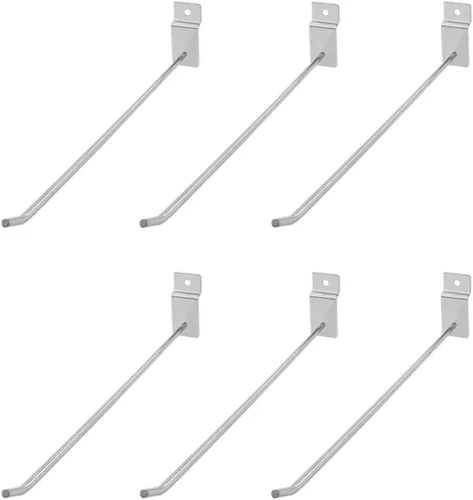 Miniatura 10 de Paquete de 6 ganchos Slatwall, ganchos resistentes para uso general, rejilla de metal de grado comercial, surtido de estanterías de almacenamiento