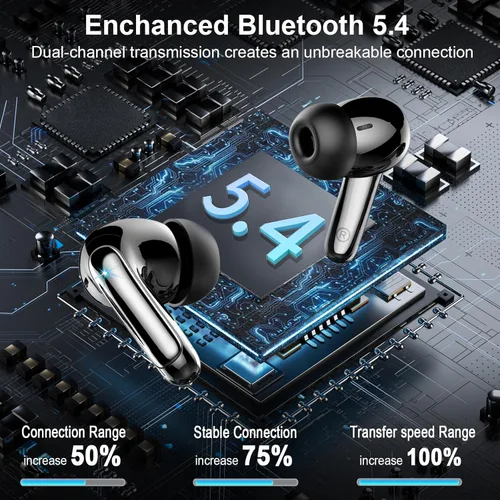 Miniatura 2 de Auriculares inalámbricos, auriculares Bluetooth 5.4, micrófono con cancelación de ruido ENC con graves estéreo, auriculares de reproducción de 40