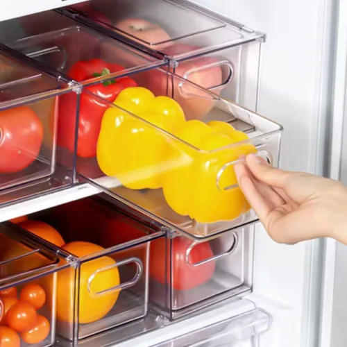 LALASTAR Paquete de 2 organizadores de refrigerador con cajón extraíble, organizador apilable para congelador, organización y almacenamiento de