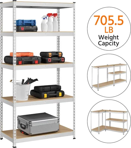 Miniatura 5 de Topeakmart Estantes Utilitarios de 5 Niveles, Estantes de Almacenamiento de Metal Unidad de Estantería de Garaje Estantes de Almacenamiento