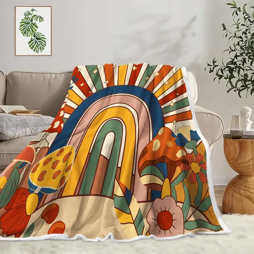 Miniatura 2 de Manta retro de los años 70 con diseño de hongos florales de mediados de siglo, manta de franela suave, ligera, regalos de felpa para mujeres