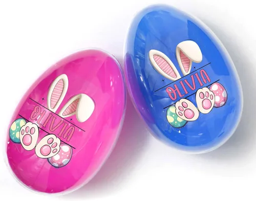 Artsadd Huevos de Pascua personalizados con nombre, diseño de conejo rellenable, huevos decorativos para la caza de huevos de Pascua, recuerdos de