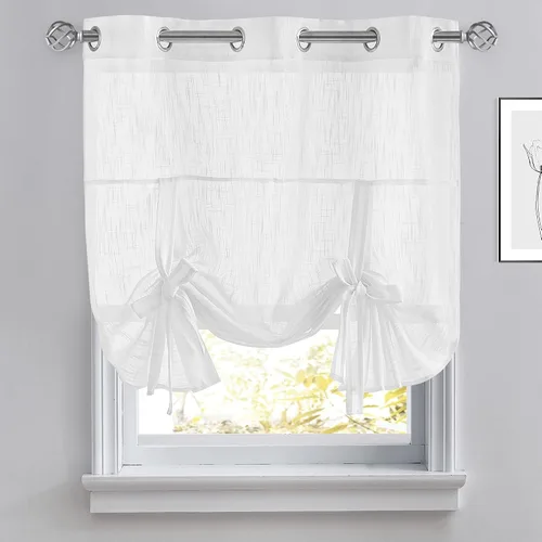 Miniatura 14 de Pony Dance Cortinas de ventana de baño, pantalla con lazo para dormitorio, filtro de luz, semitransparente, cortinas romanas elegantes para Blanco
