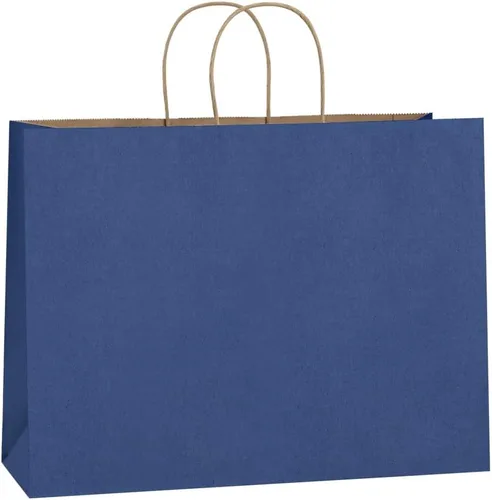 BagDream 100 bolsas de papel kraft de 16 x 6 x 12 pulgadas con asas a granel, bolsas de compras grandes para regalos, comestibles, mercancías, Azul