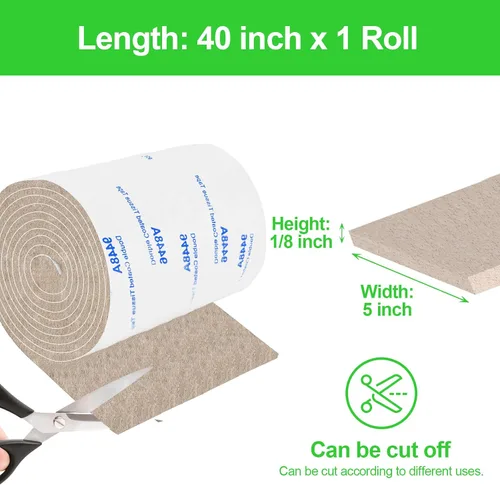 Miniatura 5 de Almohadillas de fieltro para muebles, 1 rollo de fieltro de 5 x 40 pulgadas, color beige