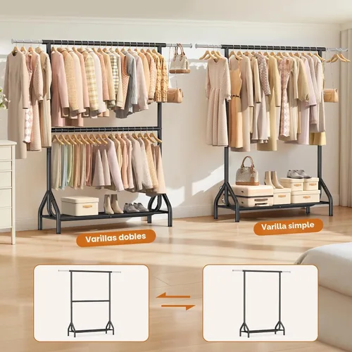 Miniatura 6 de EAGMAK Perchero de ropa de doble barra con capacidad de carga de 622 LBS, perchero resistente para colgar ropa, perchero de 82.68 pulgadas de alto