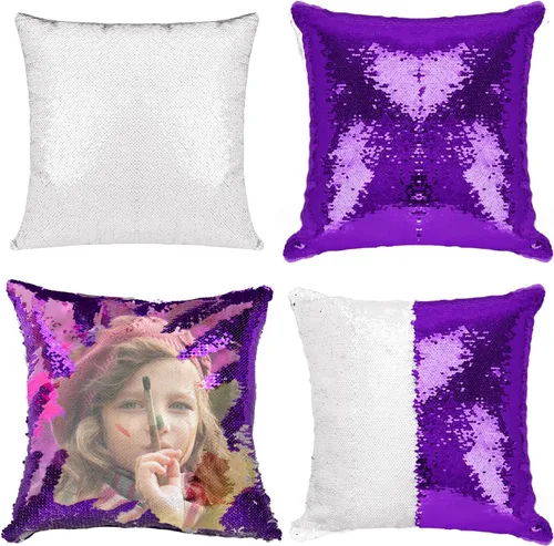 Miniatura 20 de Paquete de 2 fundas de almohada de lentejuelas sublimadas de 16 x 16 pulgadas, fundas de almohada reversibles con purpurina para regalos