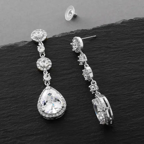 Miniatura 6 de Mariell - Aretes colgantes de plata, oro u oro rosa con clip para mujer, novia, boda