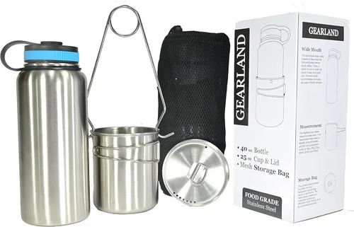 Botella de agua de acero inoxidable Gearland con taza de camping anidada y tapa para bolsa de evacuación, equipo de supervivencia en la naturaleza,