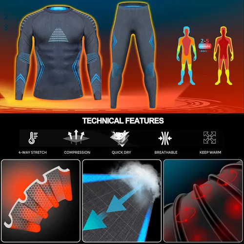 Miniatura 3 de UNIQUEBELLA Men's Thermal Underwear Sets Top & Long Johns Fleece Sweat Quick Drying Thermo Base Layer