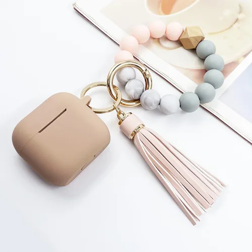 Miniatura 6 de KOUJAON Funda compatible con AirPods 4, funda protectora de silicona suave con llavero de pulsera, compatible con auriculares inalámbricos Apple Té