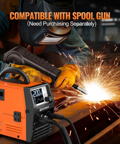 Miniatura 4 de HITBOX 140A MIG Soldador 110V/220V, Soldador de núcleo de flujo/Stick ARC/Lift Tig/Spool Gun 4 en 1 Máquina de soldadura Mig sin gas con pantalla