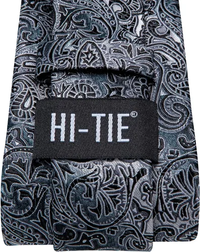 Miniatura 5 de Hi-Tie Corbatas de seda para hombre, diseño de cachemira a rayas, con bolsillo, gemelos cuadrados, conjunto formal de negocios